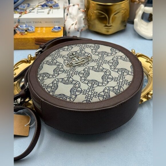 🆕 VIVIENNE WESTWOOD 🧿 NWT Debbie Round Crossbody Bag, Brown & Jacquard - AUTH - Picture 9 of 15